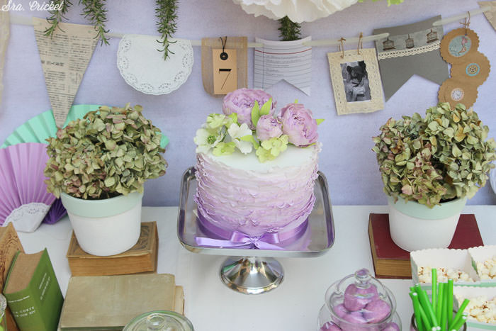 tarta verde y lila fiesta infantil