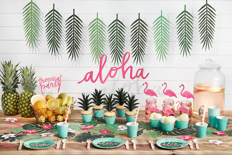 fiesta tropical aloha decoración de papel