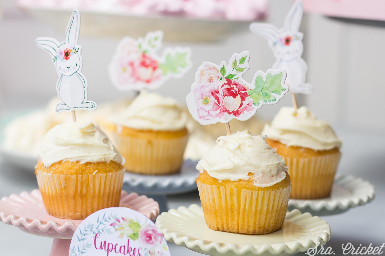topper cupcakes conejos y flores