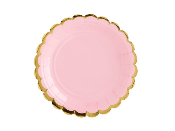 platos de papel rosa pastel