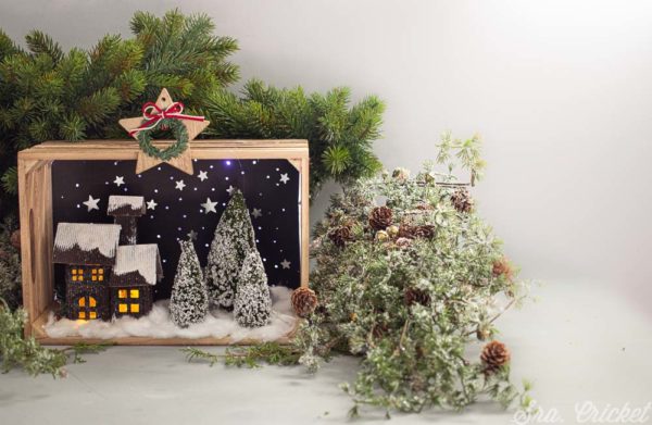caja de luces con paisaje navideño christmas shadow box