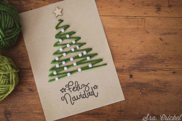 tarjeta navidad casera hecha a mano bordada